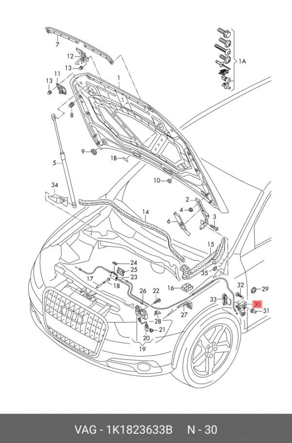 HANDLE FOR HOOD ALL MODELS VW-AUDI-SKODA-SEAT SET | 1K1823633B - Image 2