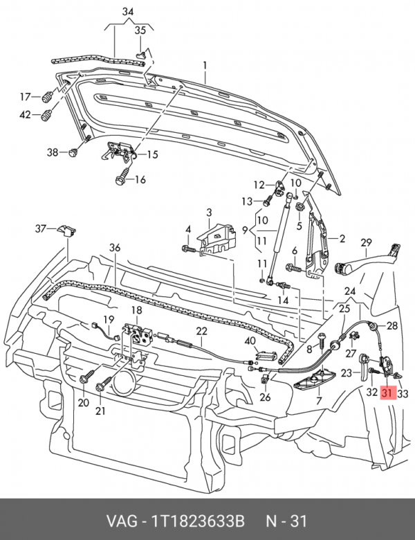 HANDLE FOR HOOD VW CADDY 2004-2020 | 1T1823633B - Image 2